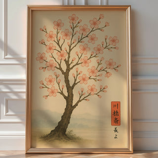 Cherry Blossom Tree Poster – Japanese Nature Wall Art, Minimalist Sakura Print with Birds, Zen Botanical Decor for Calm and Serene Spaces - Just Great Posters