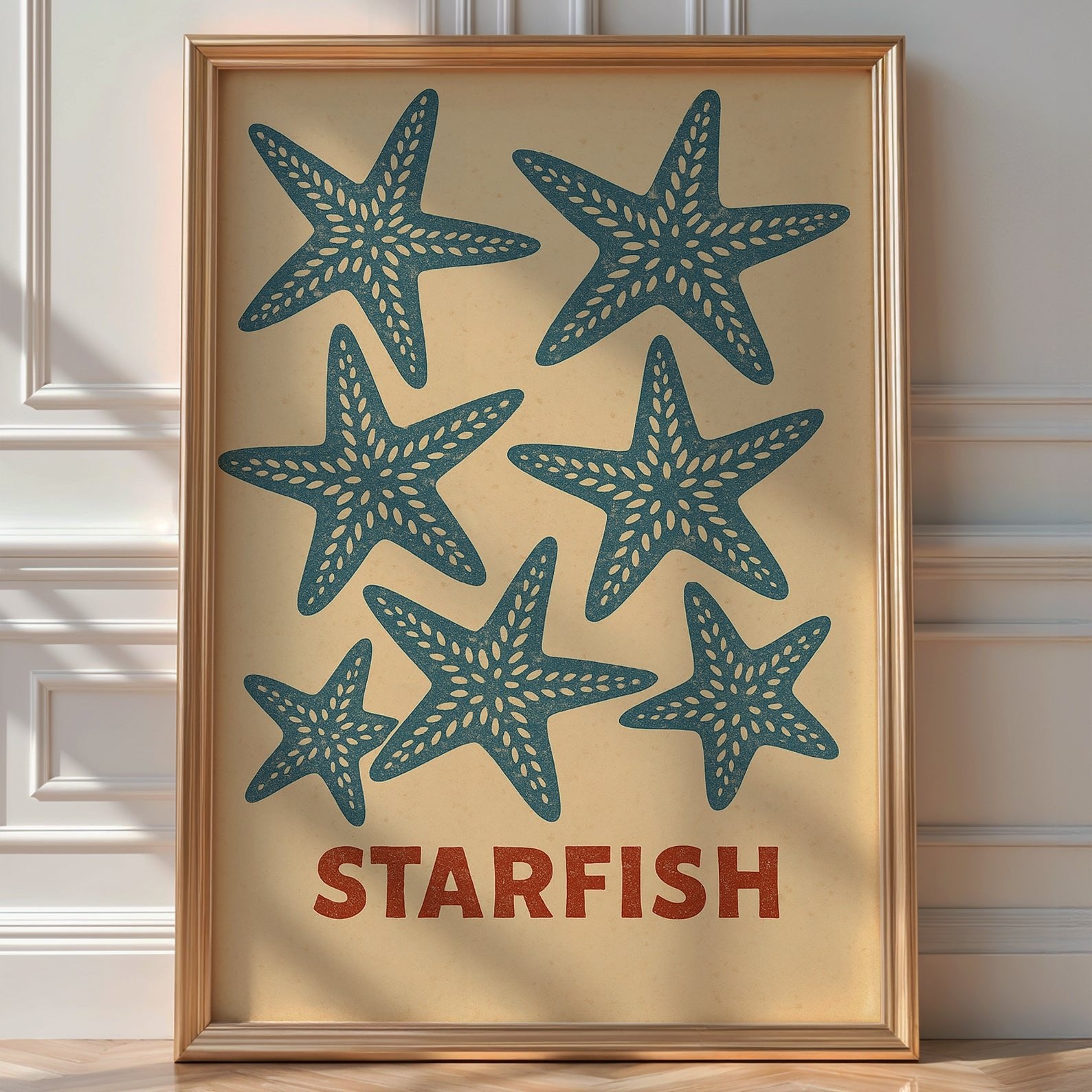 Starfish Coastal Wall Art – Vintage Beach Style Ocean Poster, Minimal Marine Life Print for Bathroom, Cottagecore, or Nautical Decor - Just Great Posters