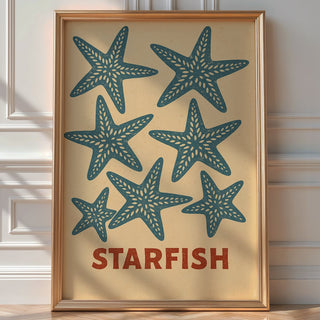 Starfish Coastal Wall Art – Vintage Beach Style Ocean Poster, Minimal Marine Life Print for Bathroom, Cottagecore, or Nautical Decor - Just Great Posters