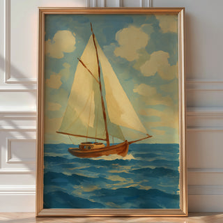 Retro Sailboat Poster – Bold Nautical Wall Art with Blue and Orange Style, Vintage Sailing Print for Coastal Decor, Bold Art Always - Just Great Posters
