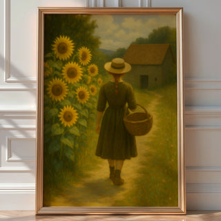 Cottagecore Sunflower Girl Print – Rustic Country Wall Art, Vintage - Style Farmhouse Decor, Romantic Pastoral Poster, Bold Art Always - Just Great Posters