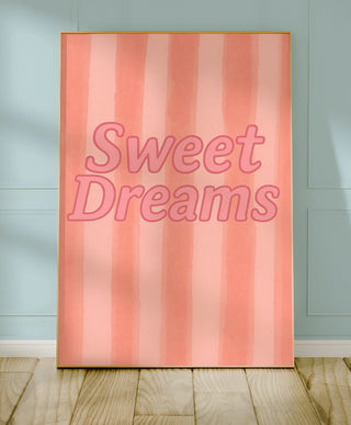 Sweet Dreams Pink Poster – Cute Nursery Wall Art with Stars & Clouds, Baby Girl Bedroom Decor, Pastel Kids Room Print, Free Shipping - Just Great Posters