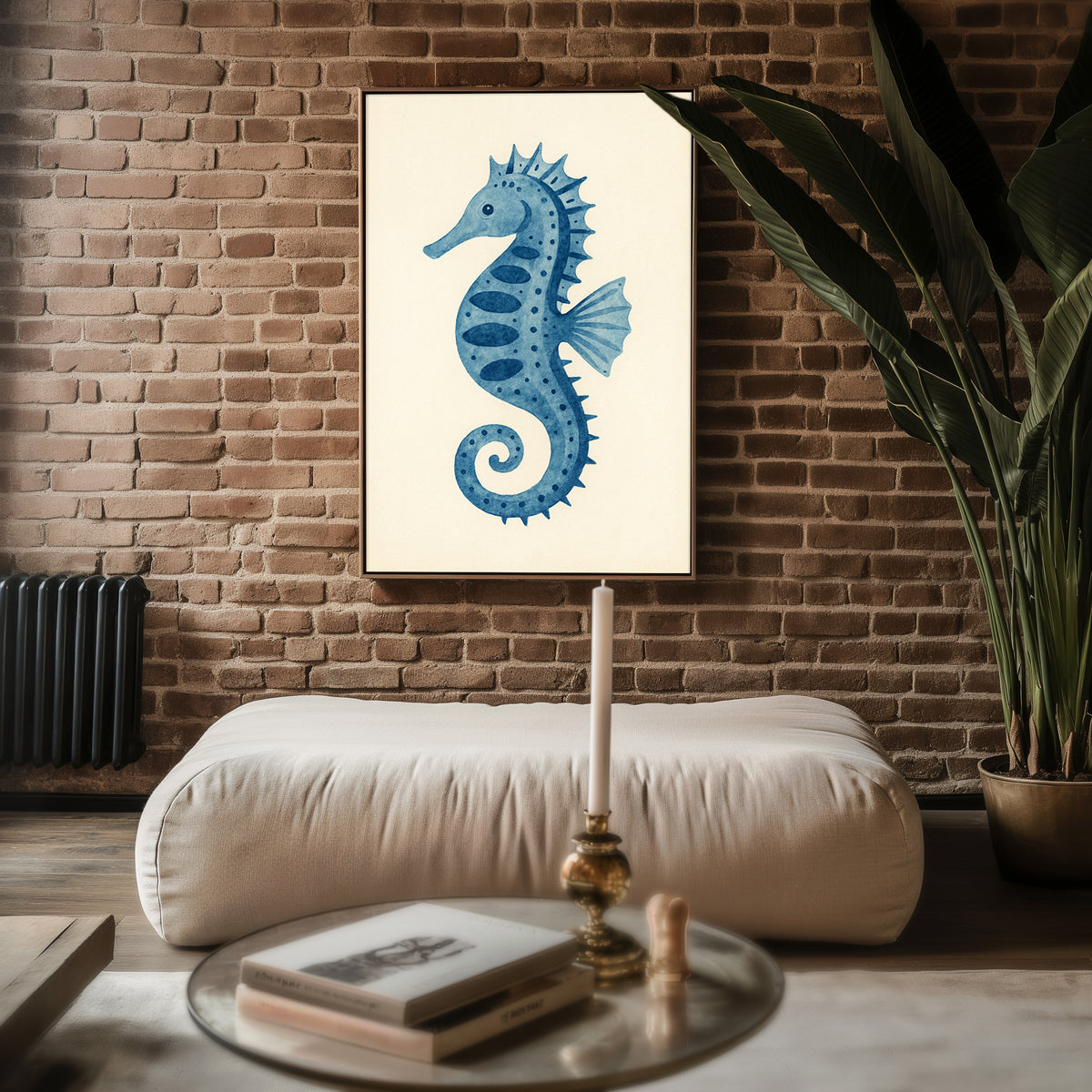 Blue Seahorse Wall Art Print – Coastal Nursery Decor, Ocean Animal Poster for Beach - Inspired Rooms - Just Great Posters