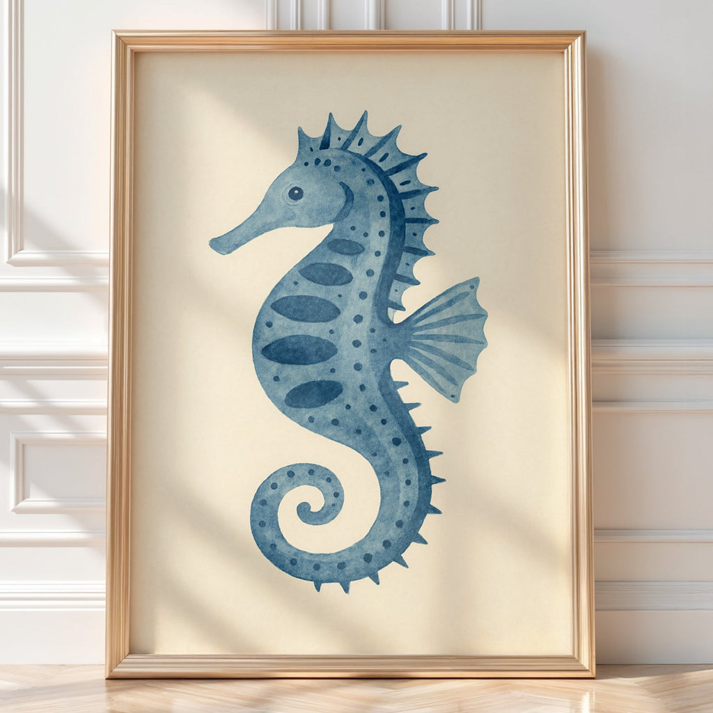 Blue Seahorse Wall Art Print – Coastal Nursery Decor, Ocean Animal Poster for Beach - Inspired Rooms - Just Great Posters