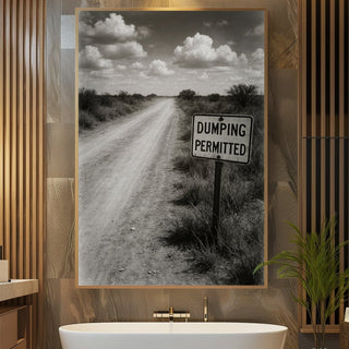“Dumping Permitted” Funny Bathroom Poster – Retro Desert Sign Print for Loo Laughs - Just Great Posters