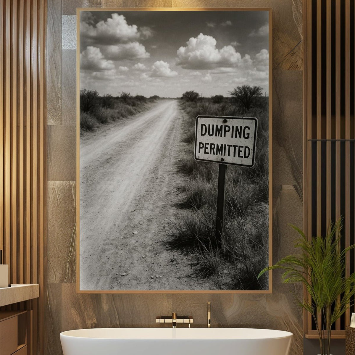“Dumping Permitted” Funny Bathroom Poster – Retro Desert Sign Print for Loo Laughs - Just Great Posters