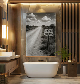 “Dumping Permitted” Funny Bathroom Poster – Retro Desert Sign Print for Loo Laughs - Just Great Posters