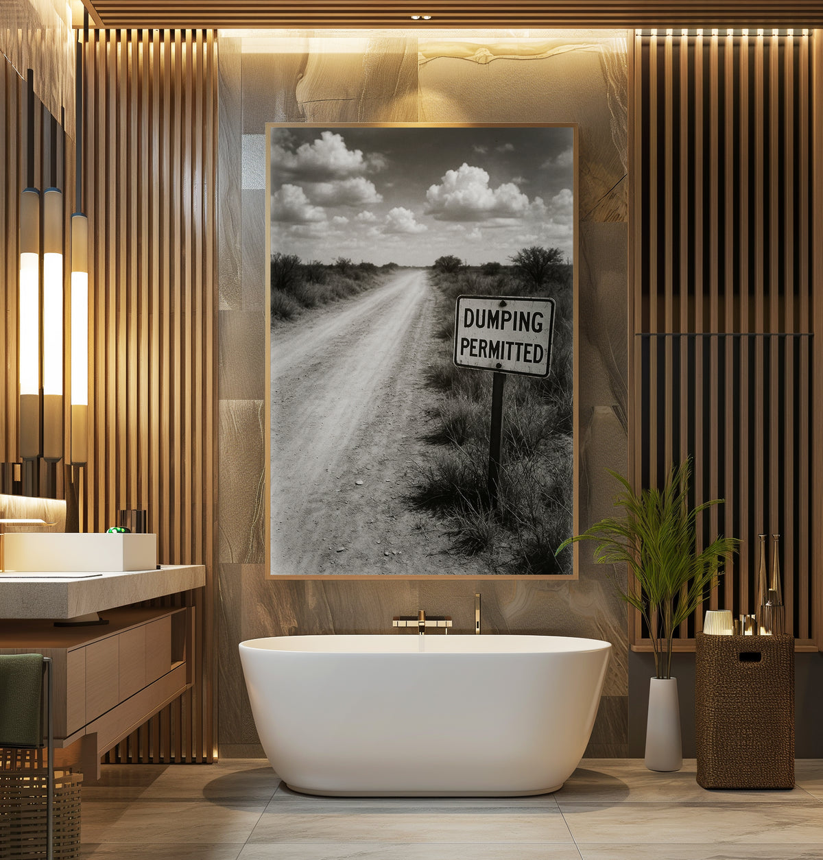 “Dumping Permitted” Funny Bathroom Poster – Retro Desert Sign Print for Loo Laughs - Just Great Posters