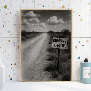 “Dumping Permitted” Funny Bathroom Poster – Retro Desert Sign Print for Loo Laughs - Just Great Posters