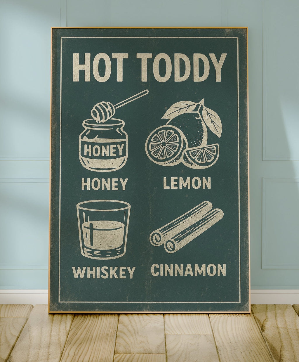 Hot Toddy poster displayed in a styled room setting