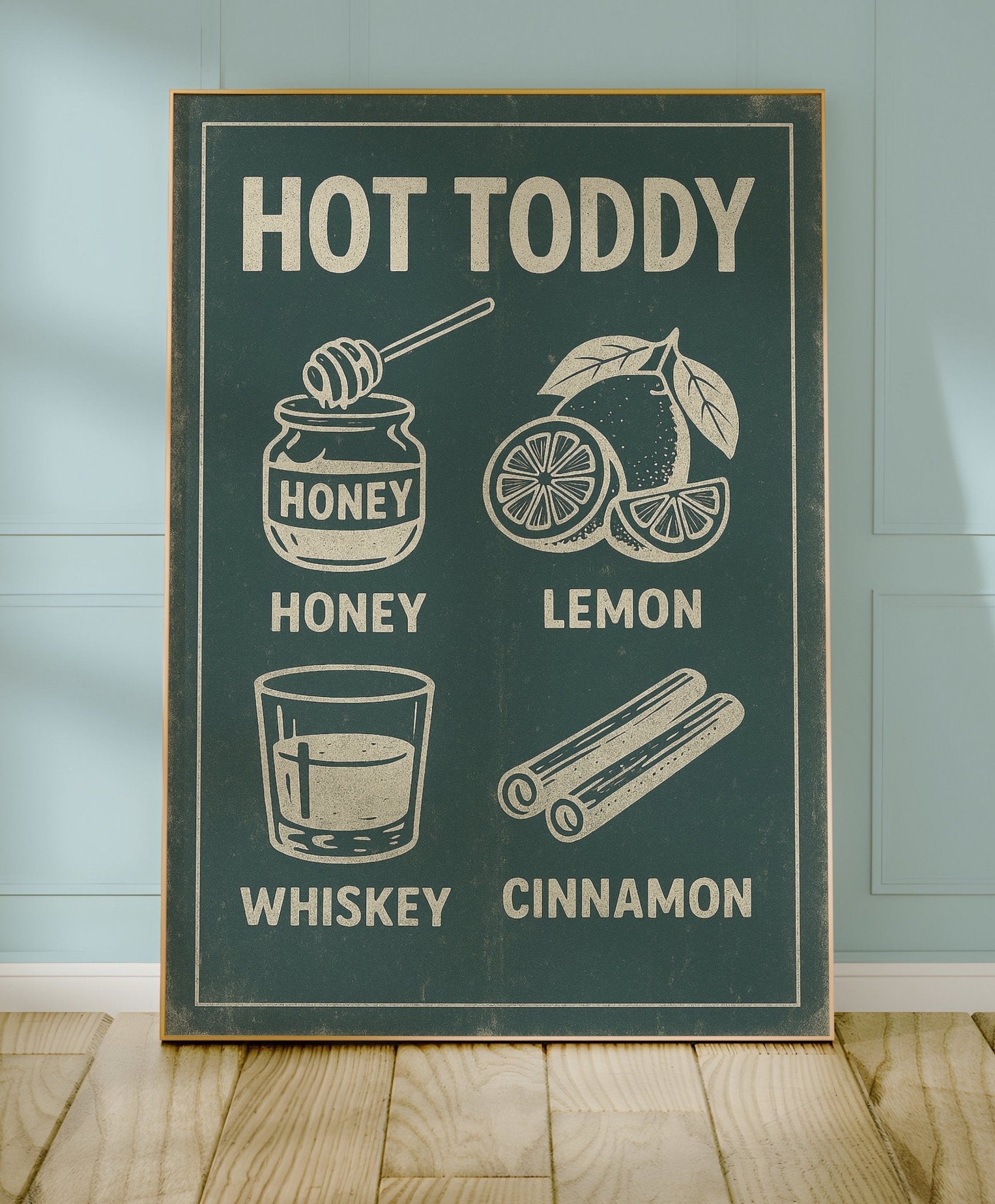 Hot Toddy poster displayed in a styled room setting