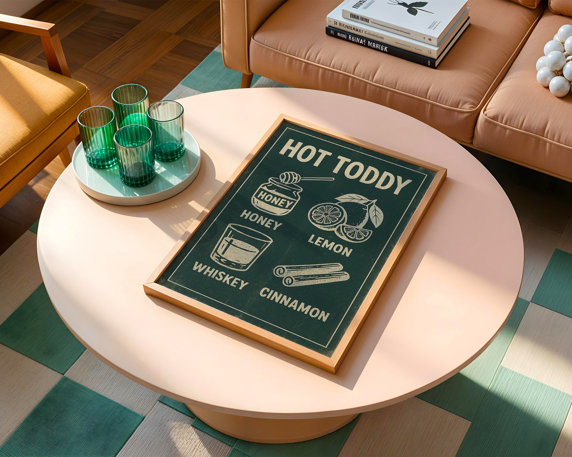 Hot Toddy poster mockup shown on a gallery wall