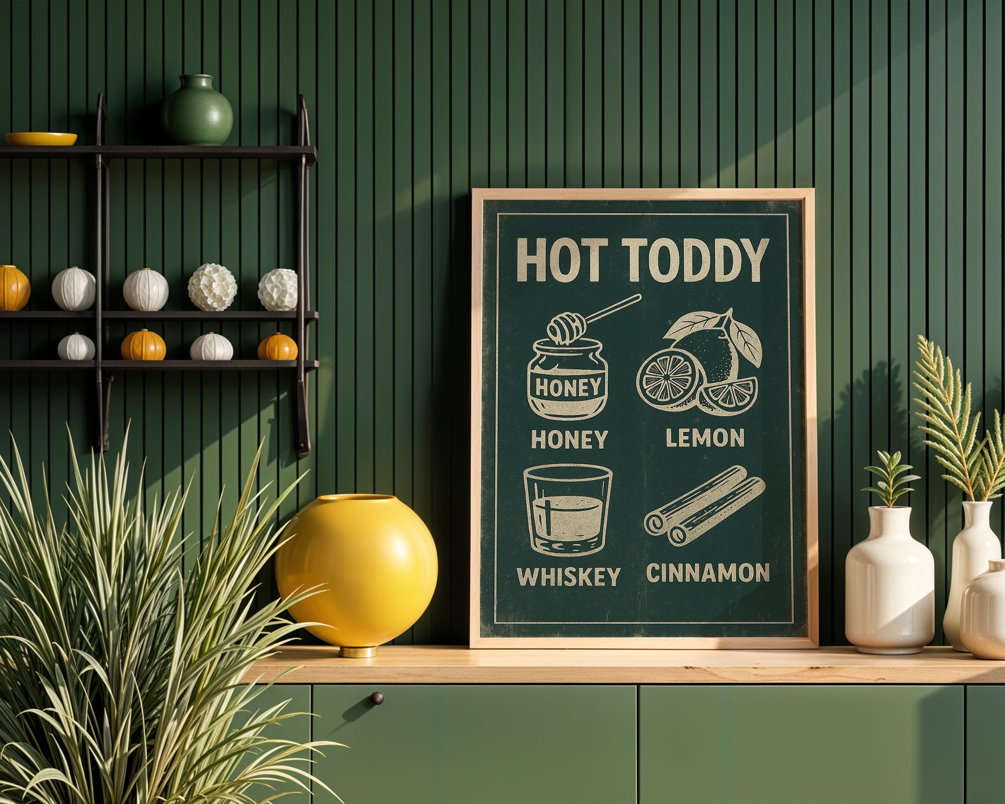 Hot Toddy poster displayed in a cosy interior setting