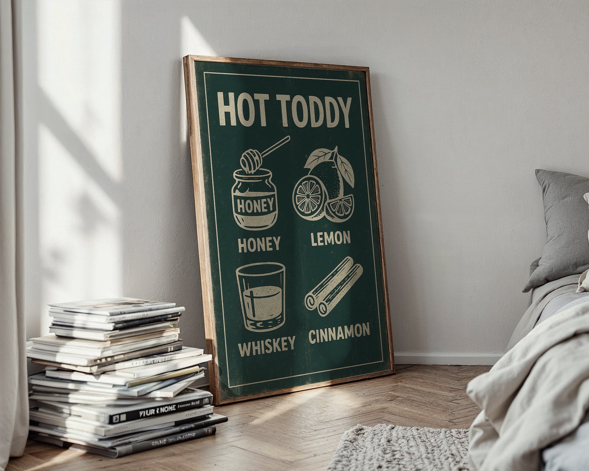 Hot Toddy poster mockup in a modern room setting