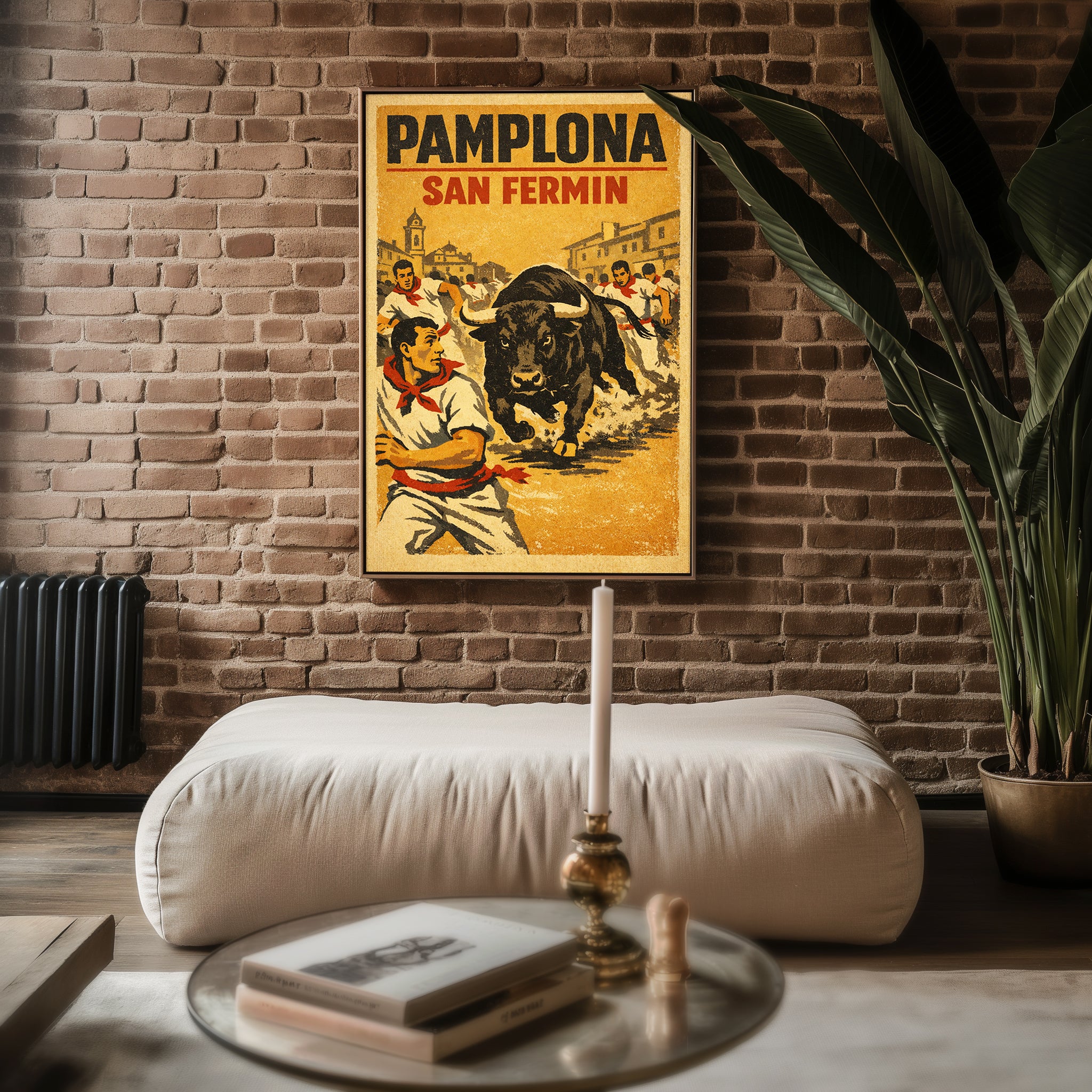 Pamplona San Fermín poster shown in an alternative frame style