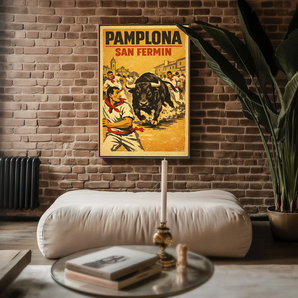 Pamplona San Fermín poster shown in an alternative frame style