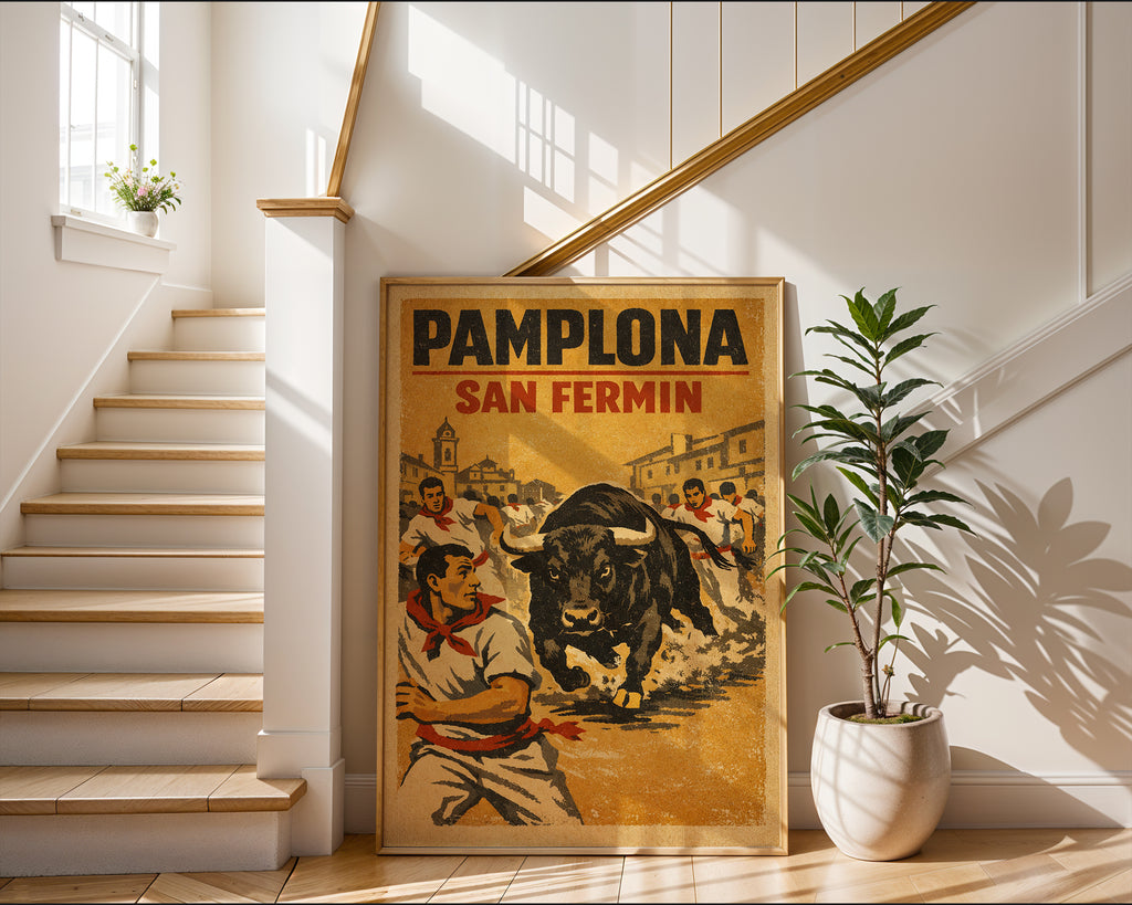 Close-up view of the Pamplona San Fermín poster
