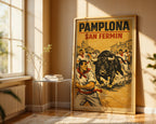 Pamplona San Fermín poster shown from a different angle
