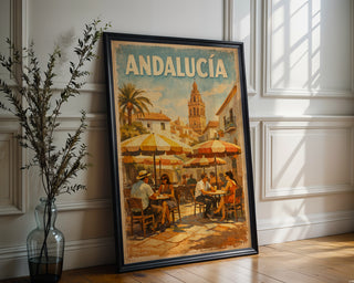 Andalucía Travel Poster – Vintage Spanish Café Scene Wall Art Print - Just Great Posters
