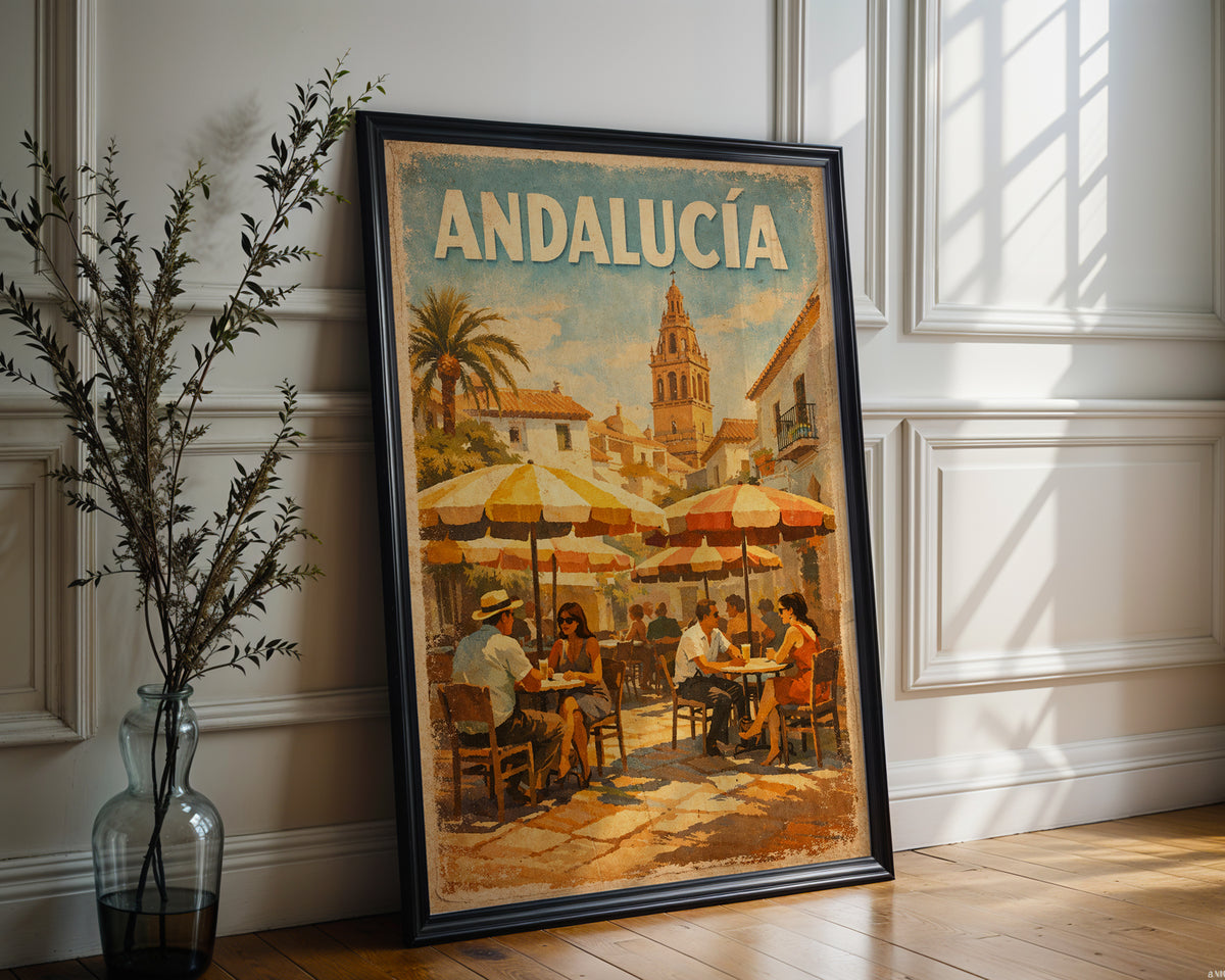 Andalucía poster mockup shown on a gallery wall