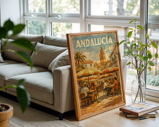 Andalucía Travel Poster – Vintage Spanish Café Scene Wall Art Print - Just Great Posters