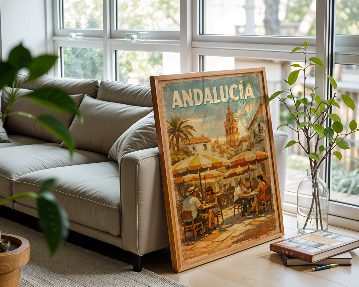 Andalucía poster displayed in a cosy interior setting