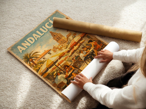 Andalucía poster displayed in a styled room setting