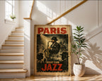 Paris Jazz Night poster displayed in a cosy interior setting