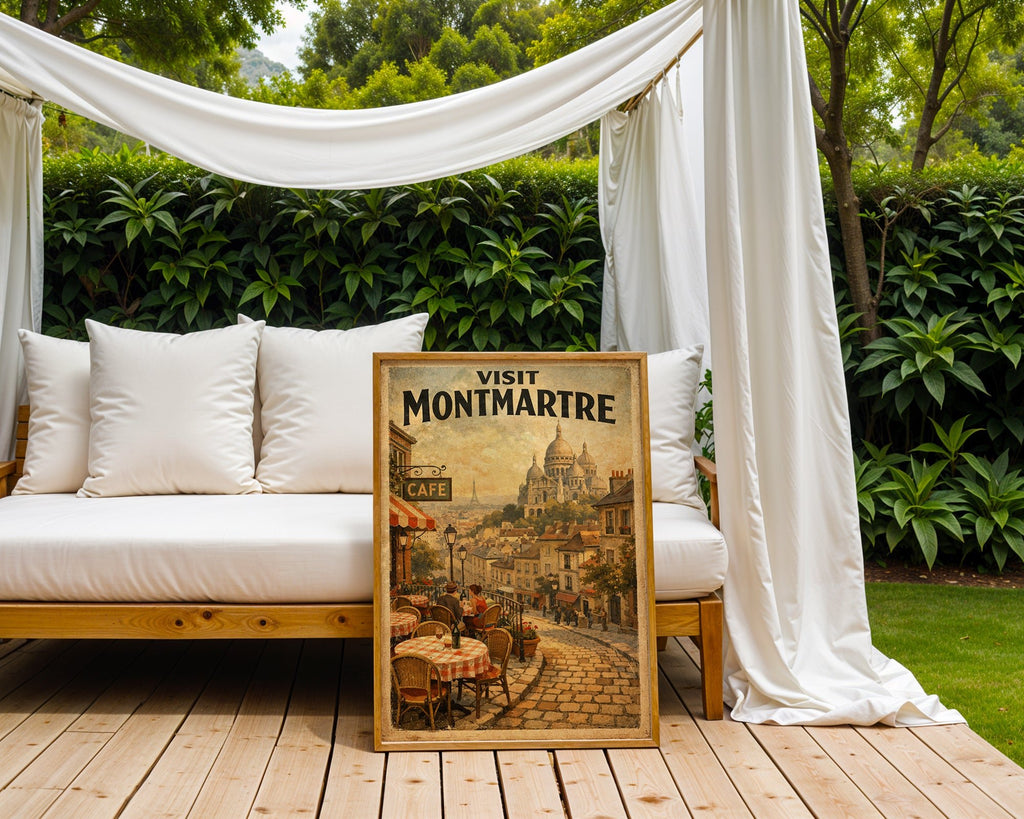Visit Montmartre poster shown in an alternative frame style