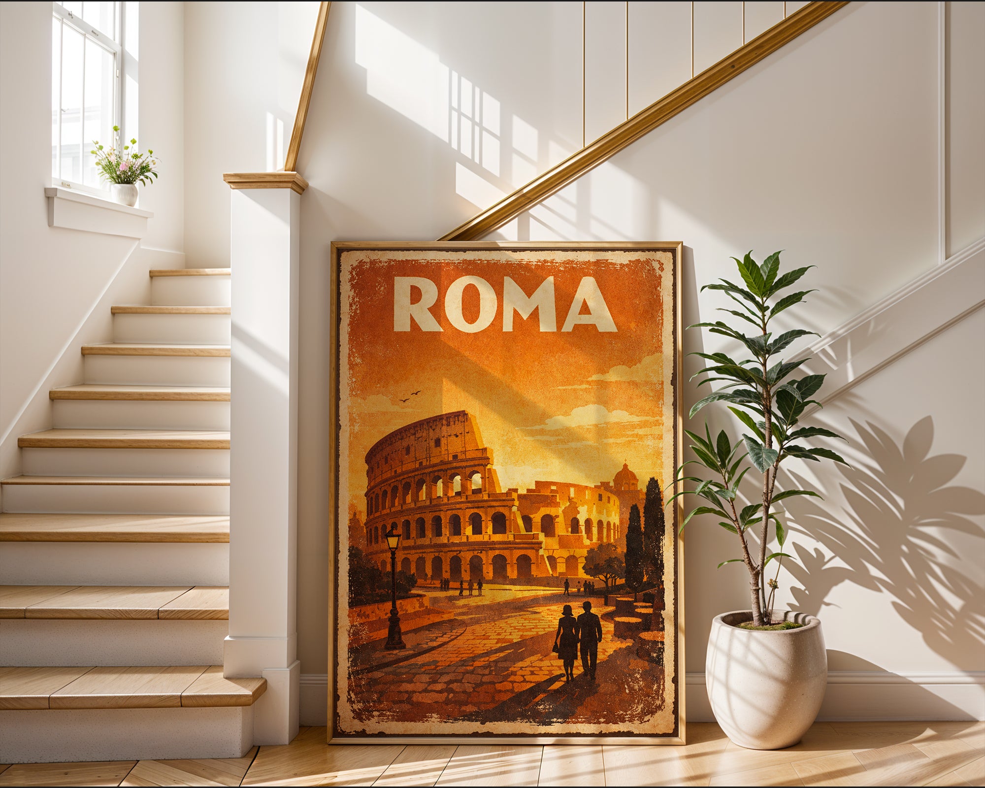 Roma poster mockup shown on a gallery wall