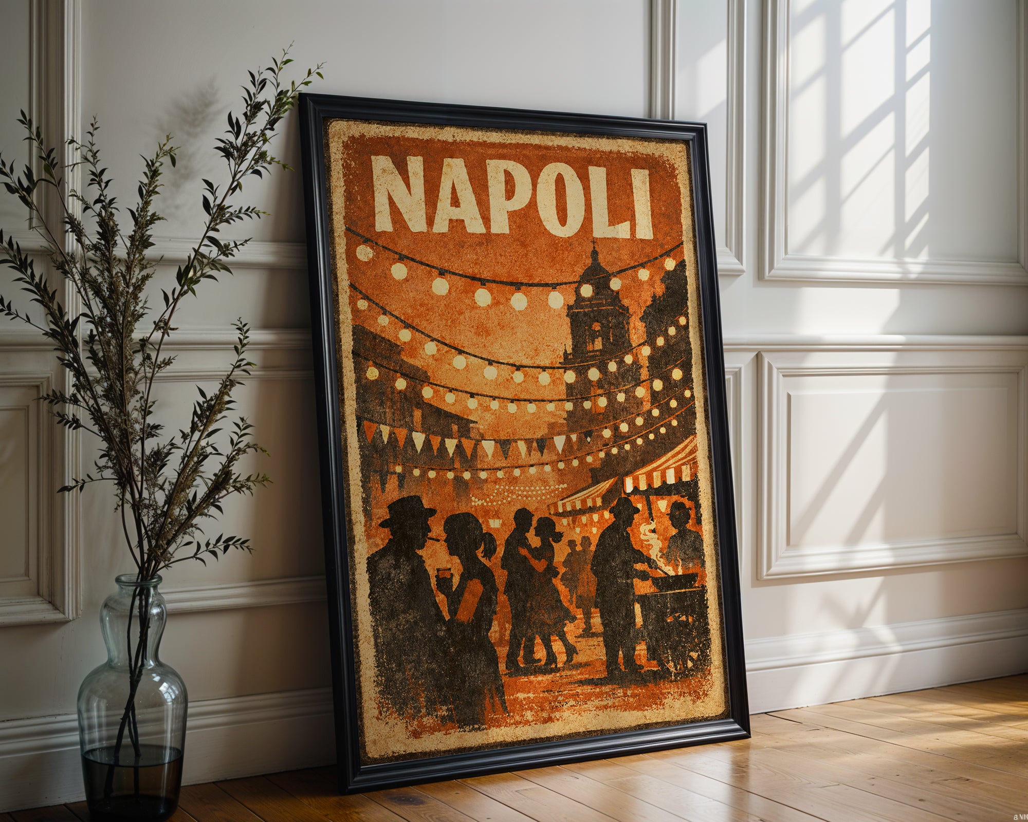 Napoli poster mockup shown on a gallery wall