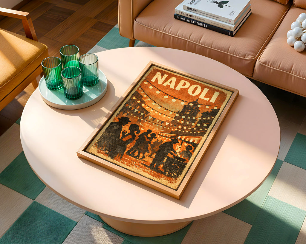 Napoli poster displayed in a cosy interior setting