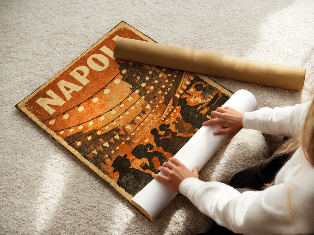Napoli poster displayed in a styled room setting