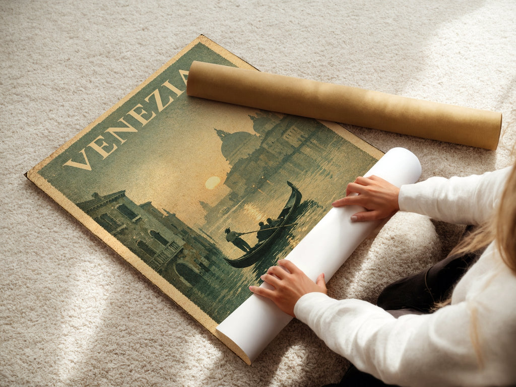 Venezia poster displayed in a styled room setting