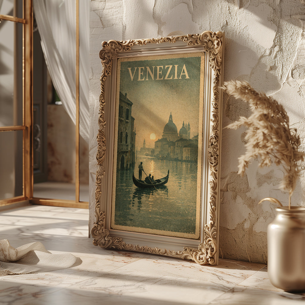 Venezia poster mockup in a modern room setting