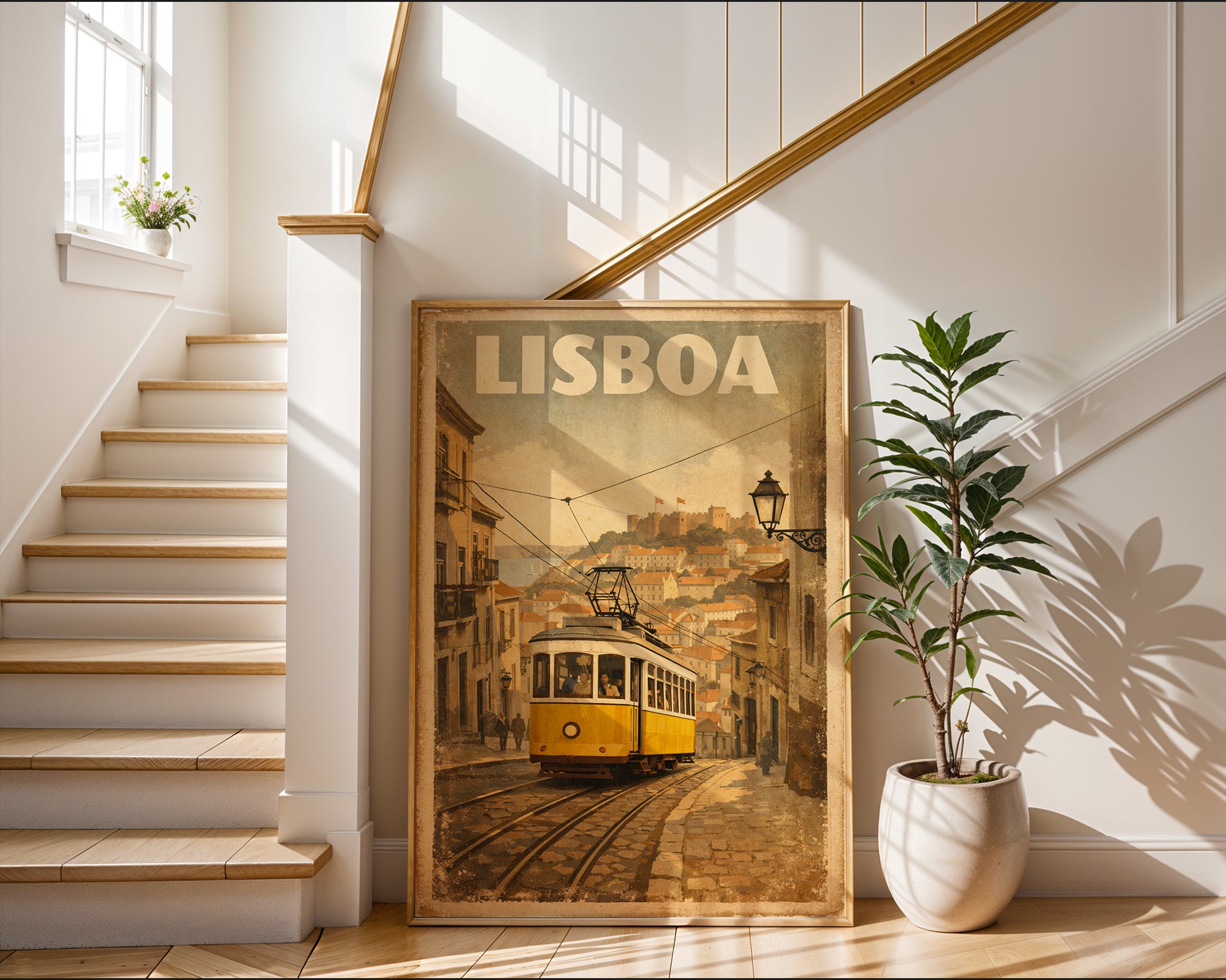 Lisbon Tram poster shown in an alternative frame style