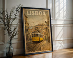 Close-up view of the Lisbon Tram poster