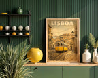 Lisbon Tram poster mockup shown on a gallery wall