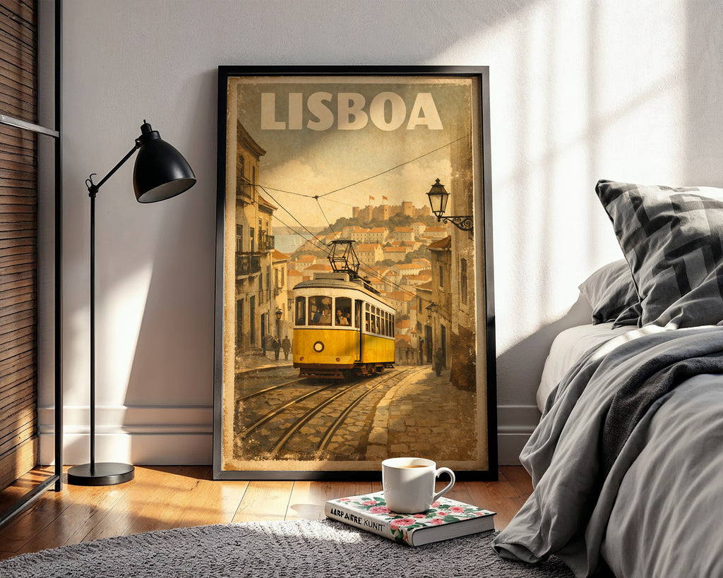 Lisbon Tram poster displayed in a cosy interior setting