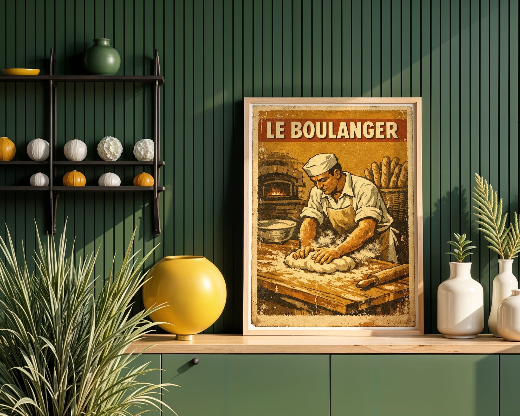 Le Boulanger poster mockup shown on a gallery wall