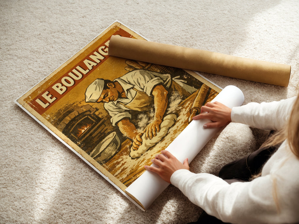 Le Boulanger poster displayed in a styled room setting