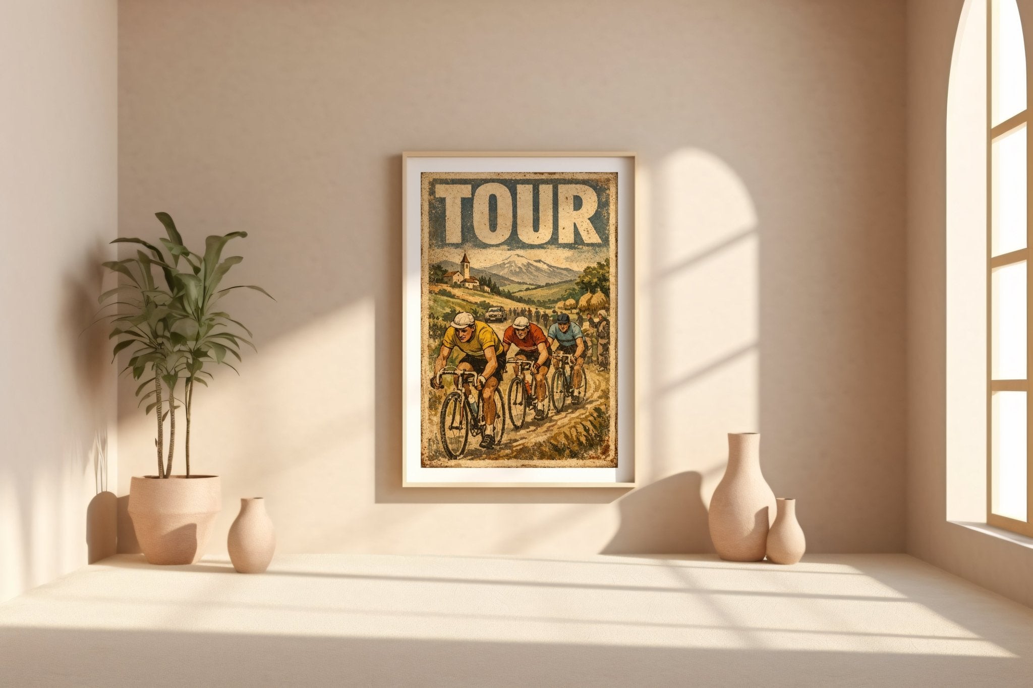 Close-up view of the Mid-Century Cycling Race poster