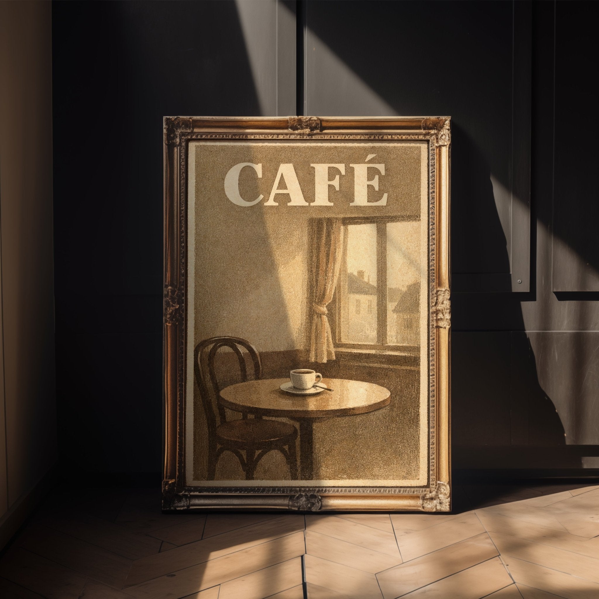 Vintage Café Interior poster shown in an alternative frame style