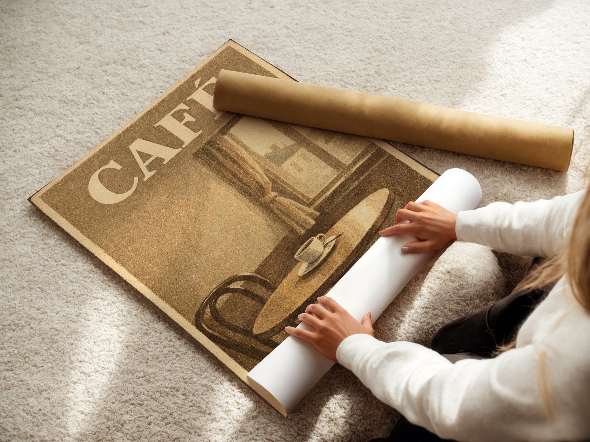 Vintage Café Interior poster displayed in a styled room setting