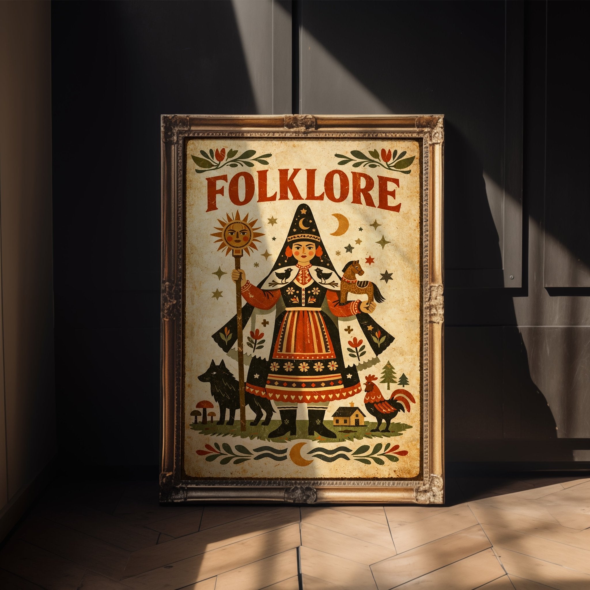 Vintage Folklore poster shown in an alternative frame style