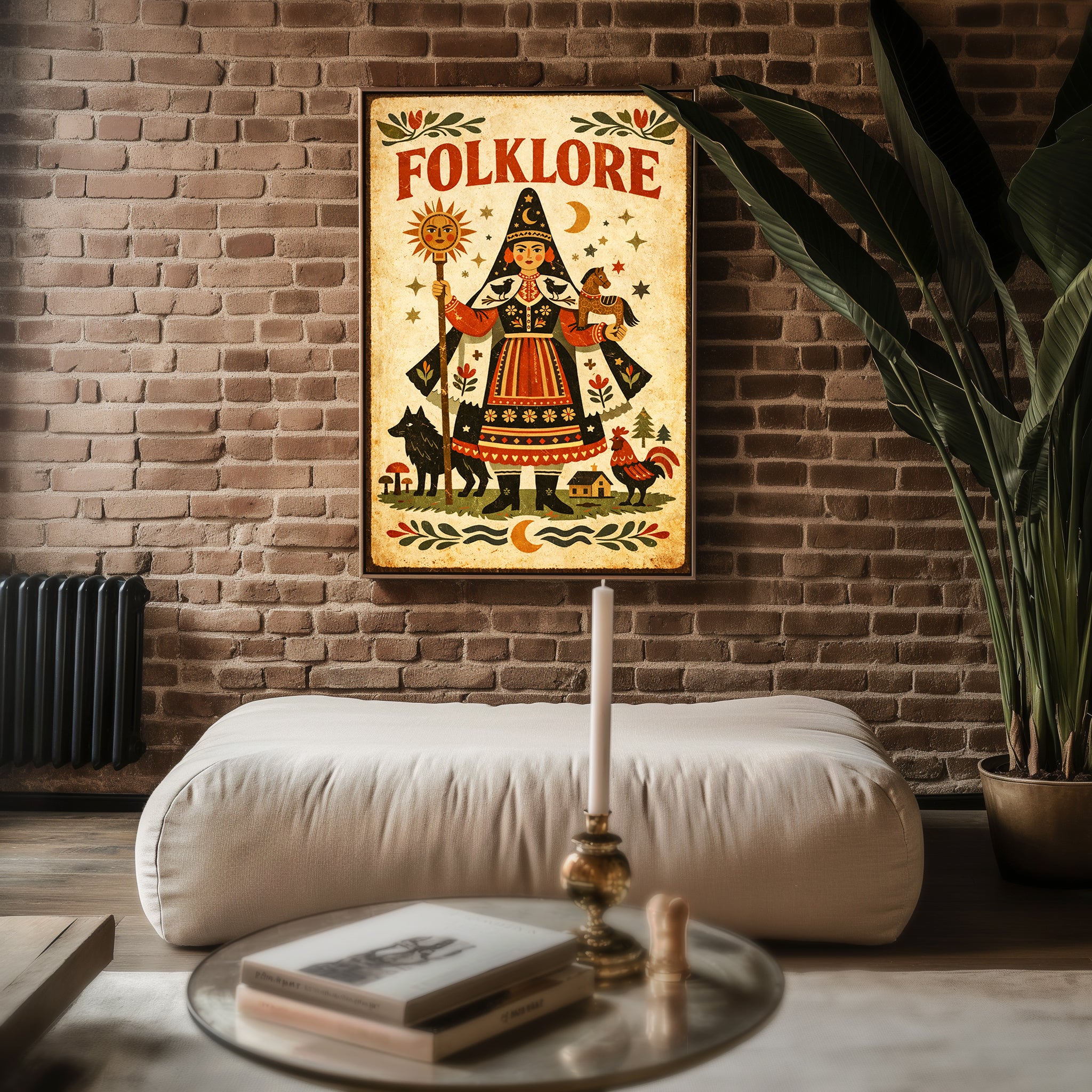 Close-up view of the Vintage Folklore poster