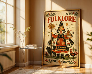 Vintage Folklore Poster – Folk Art Character Wall Art Print - Just Great Posters