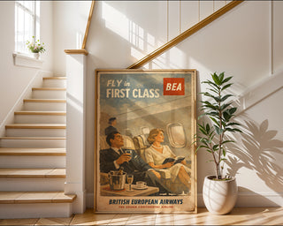 BEA First Class Travel Poster – Vintage Airline Wall Art Print - Just Great Posters