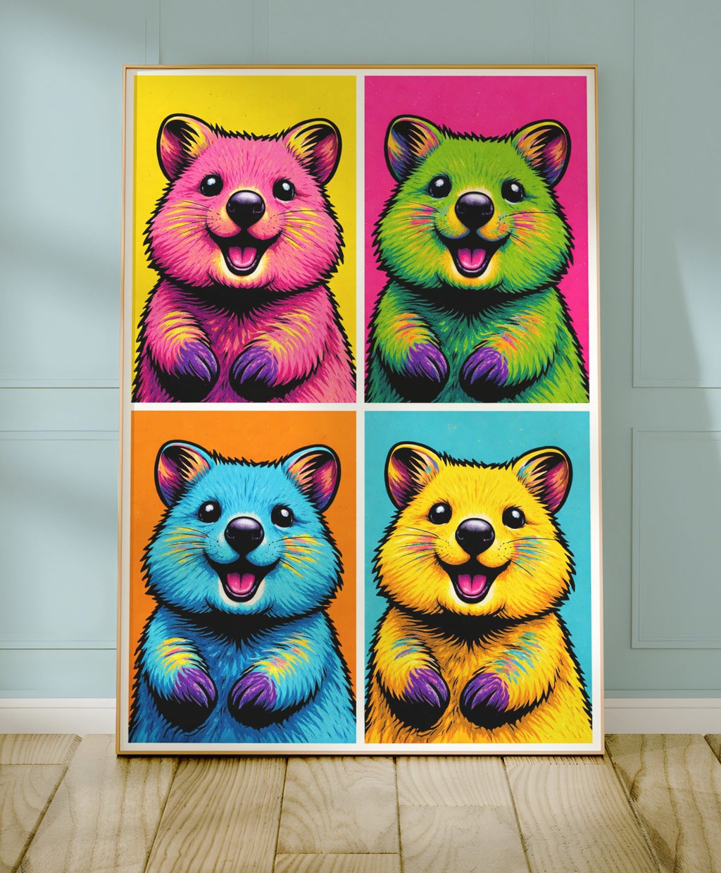 Close-up view of the Pop Art Quokka poster