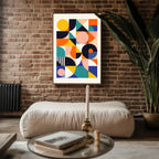 Bauhaus Shapes poster displayed in a cosy interior setting